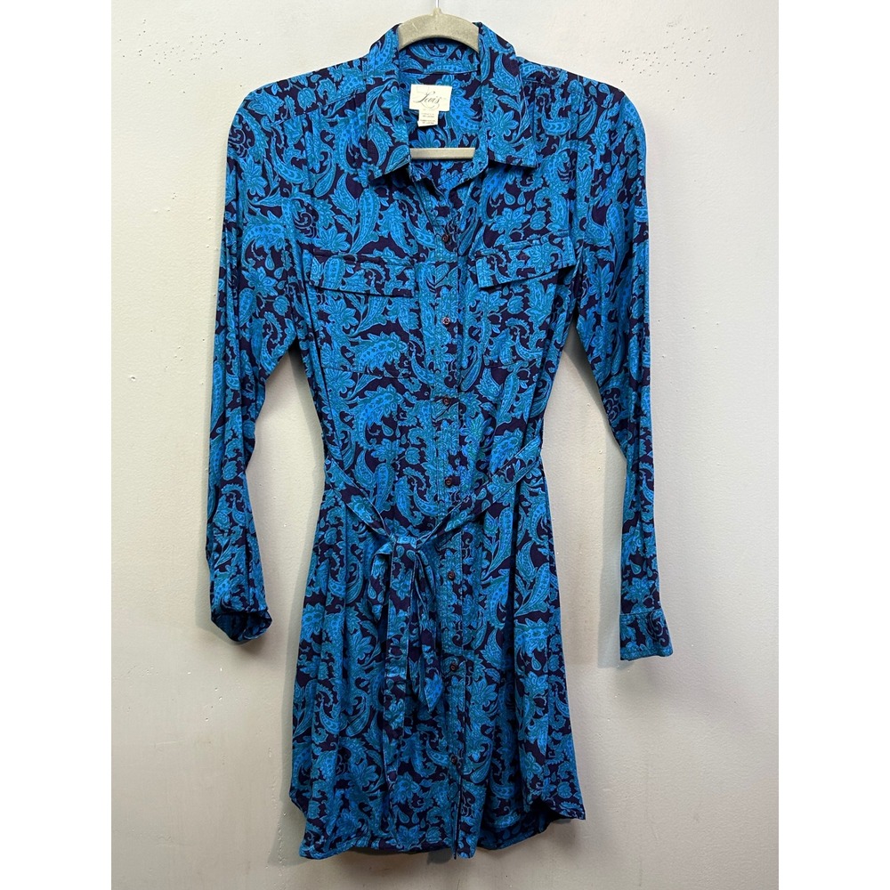 Levi's Shirt Dress Womens Small Blue Paisley Long Sleeve Button Tie Waist Boho